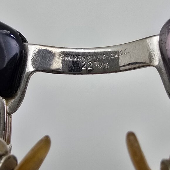 Shuron 1/10 12K G.F. Black White Gold Horn Rimmed Aluminum Eyeglasses Frame 44mm - Picture 9 of 16